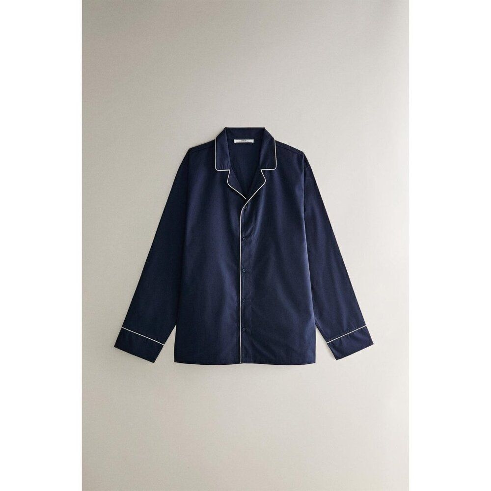 Zara Womens Sleepwear Navy blue M Poplin Shirt Long Sleeve Cotton 4180/579 NWT